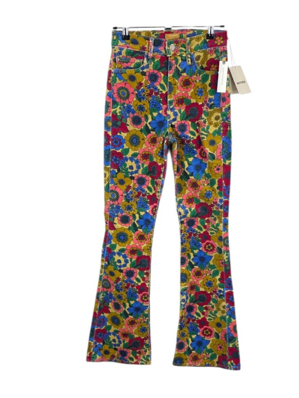 MOTHER The Weekender Skimp High-Rise Flare Jeans,Track & Flower Fields, 25, Cord